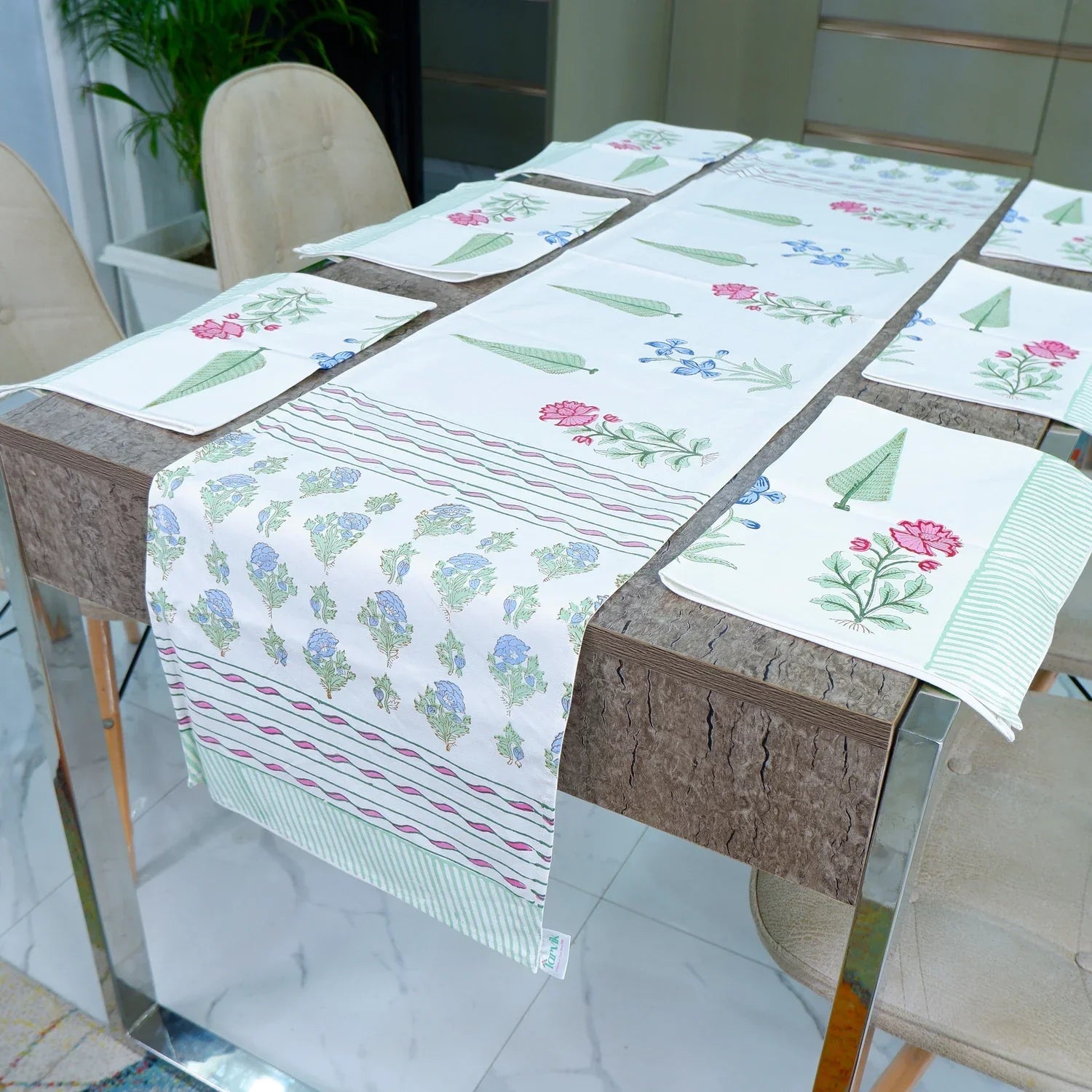 Hand Block Printed Cotton Table Runner -Ziva - Tarvik